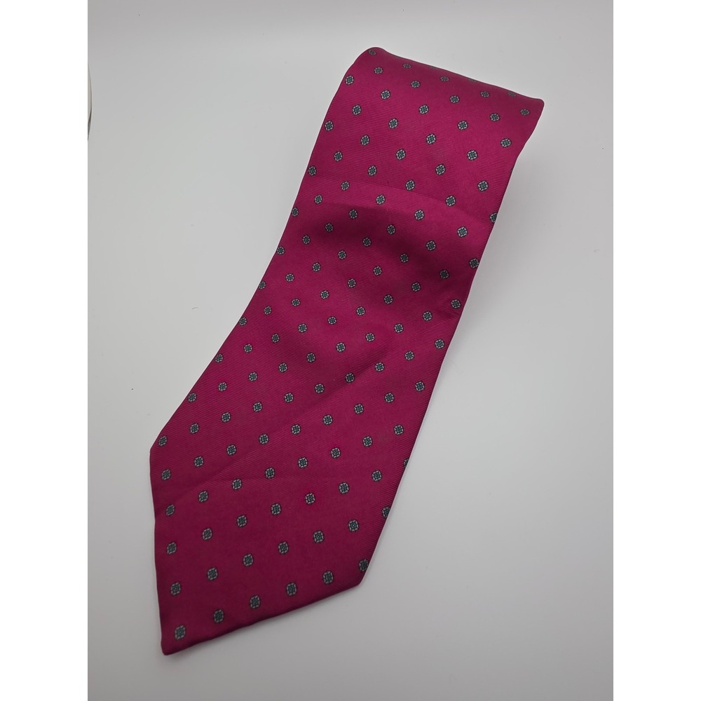 Christian Dior Silk Tie Magenta Pink Geometric Medallion Woven Italy Mens tie